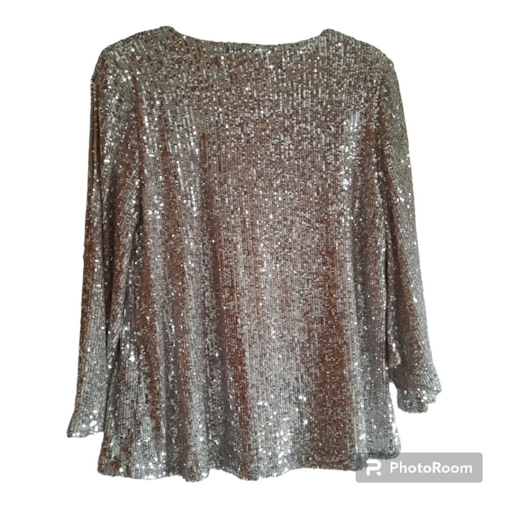 Cable And Gauge Sequin Bell Sleeve Special Occasion Blouse Top - Picture 2 of 4
